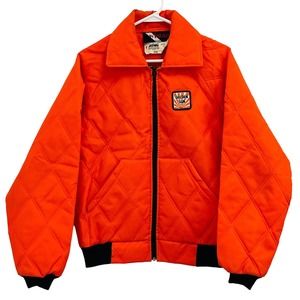 Vintage Mens M Wiman Golden Sun Feeds Orange Quilted Jacket Full Zip‎ Coat USA